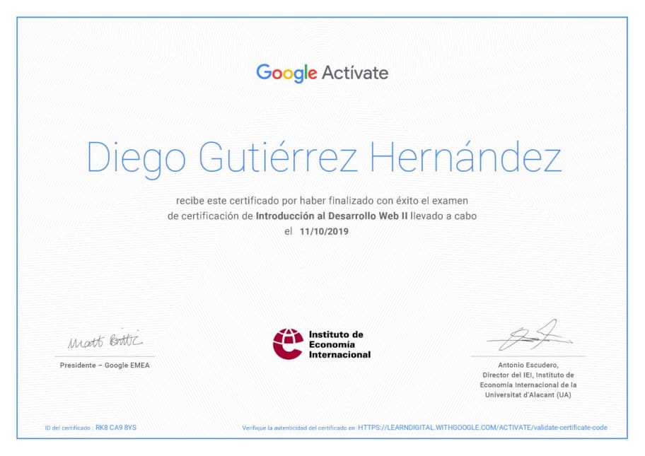 certificado del Curso